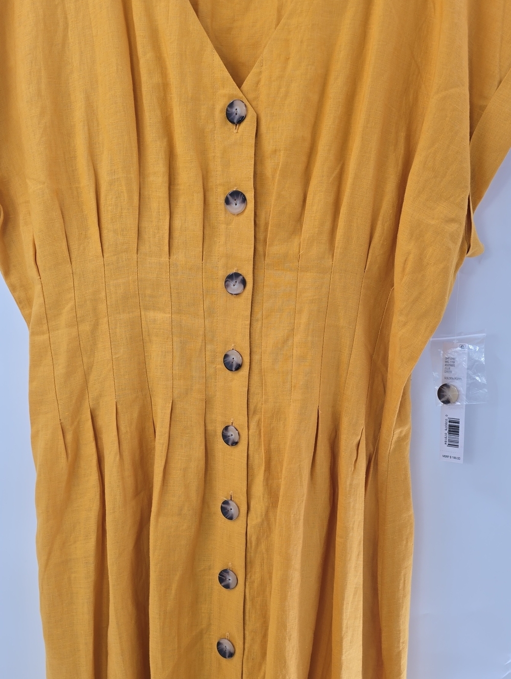 ANTONIO MELANI Linen Mustard Yellow Button-Front V-Neck Midi Dress - Picture 6 of 7